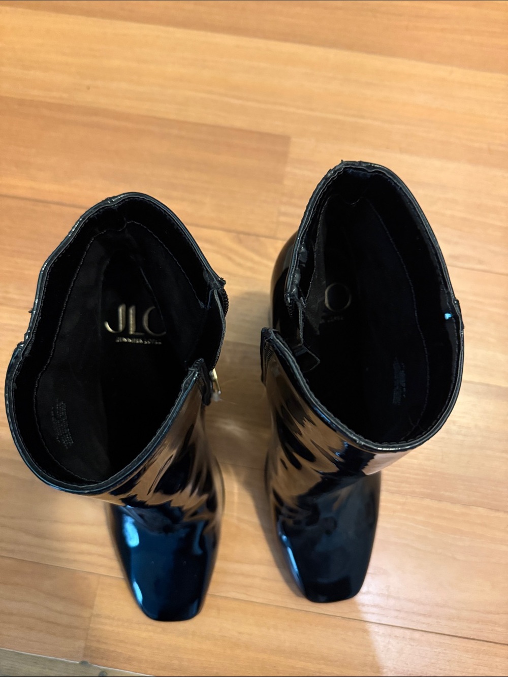 Jennifer Lopez Black Patent Square-Toe Ankle Booties
